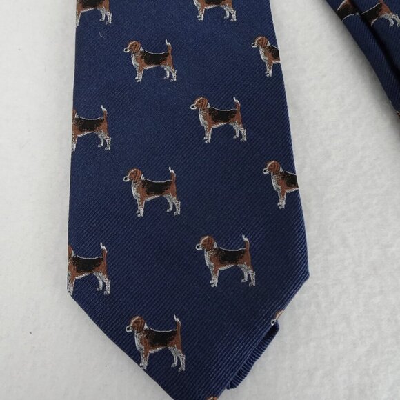 Chipp Neckwear Beagle Dog Necktie Tie Men's Blue Silk Preppy Made in USA - Picture 3 of 6